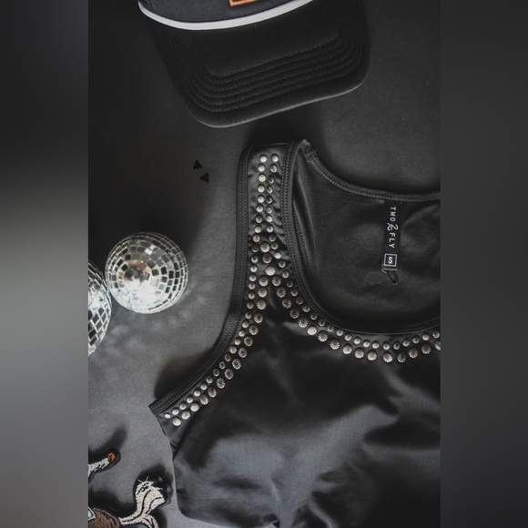 Two Fly CABO COWBOY YEEHAW TOP Studded Swim Top | NEW/NWT!! 🖤🕶️☀️🤠 - Picture 9 of 15